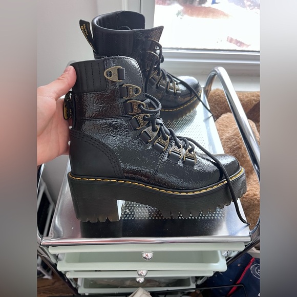 LAURENNE DISTRESSED PATENT LEATHER LACE UP HEEL BOOTS - Picture 5 of 7